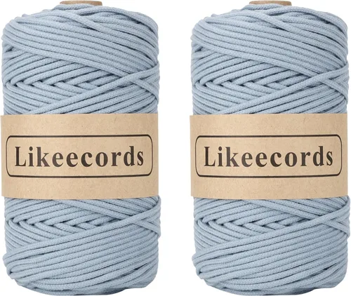 Miniatura 18 de Cordón de Algodón Trenzado 3mm x 109 yardas - Cuerda de Macramé Colorida para Manualidades, Ganchos, Colgantes de Pared - 100% Algodón Natural