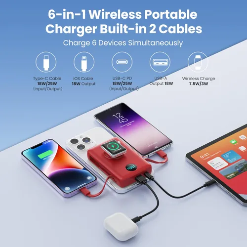 Miniatura 3 de Cargador portátil magnético para MagSafe con cable integrado, cargador para iWatch, banco de energía inalámbrico de 10800mAh, artículos esenciales