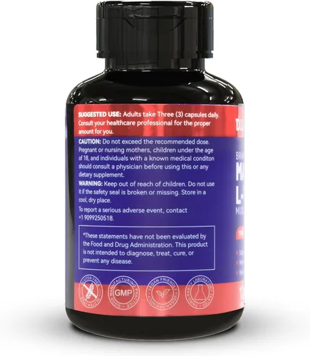Miniatura 6 de L-treonina de magnesio, suplemento de magnesio de alta absorción,1900 mg de treonina de magnesio,Sin gluten, 90 cápsulas veganas