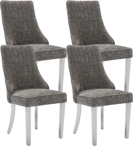 Miniatura 13 de Juego de 8 sillas de comedor, sillas de cocina con canales de lino con patas curvadas de madera maciza, silla de comedor tapizada de tela cómoda