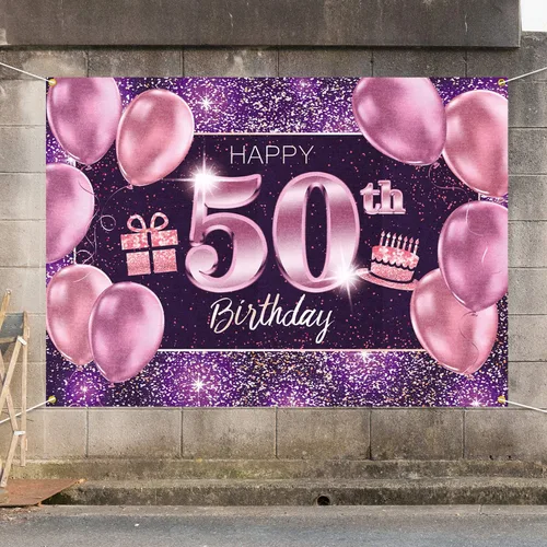 Miniatura 7 de pancarta grande rosa con texto en inglés “Happy Birthday
