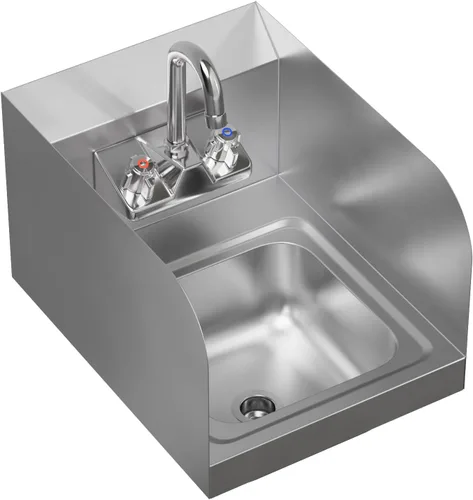 Miniatura 8 de AmGood Fregadero de mano de acero inoxidable para montaje en pared NSF Lavabo comercial de manos para restaurante, cocina y hogar