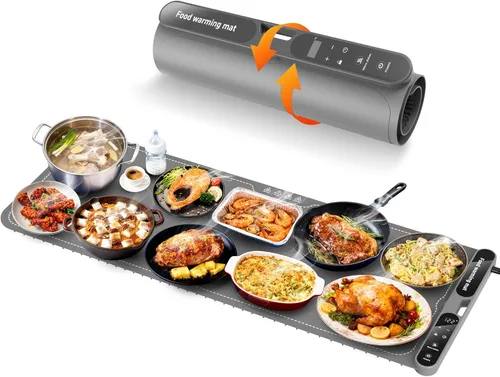Miniatura 9 de FZF - Tapete de calentamiento eléctrico, calentador de alimentos portátil de calentamiento rápido para fiestas, buffet con temporizador de 0.5 a 10