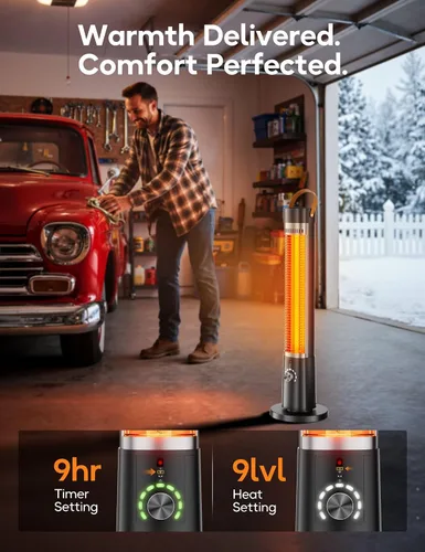 Miniatura 3 de Calentador de exterior para patio, calentadores eléctricos infrarrojos de 32 pulgadas para interiores con control remoto, 1500 W, oscilación de 60°