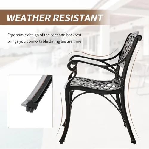 Miniatura 6 de Juego de 4 sillas de patio de aluminio fundido para todo tipo de clima, sillas de patio al aire libre con reposabrazos, muebles de patio, sillas