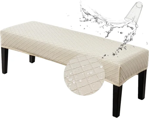 Miniatura 31 de Genina Fundas impermeables para banco de comedor, protector de asiento de banco de jacquard elástico, funda de banco rectangular para dormitorios