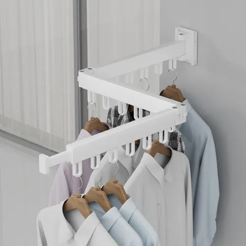 Miniatura 12 de Perchero de Ropa Plegable y Retráctil, Perchero de Secado de Ropa para Montar en Pared para Interior, Perchero de Ropa Ahorrador de Espacio