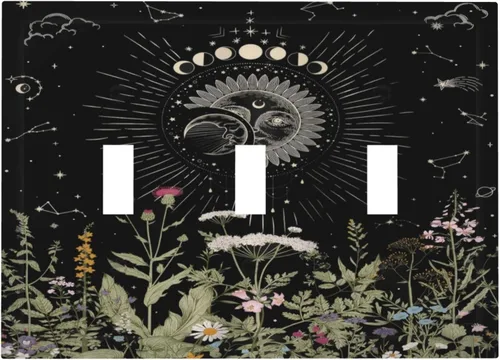 Miniatura 54 de Cubiertas de Salida Triple Basculante con Hojas de Plantas de Eucalipto Azul en Acuarela Floral, Placa Frontal Decorativa de 3 Posiciones, Cubierta