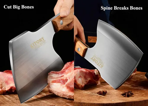 Miniatura 3 de Kitory Cuchillo de carnicero para carne y huesos forjado tradicional para carne y hueso Marrón
