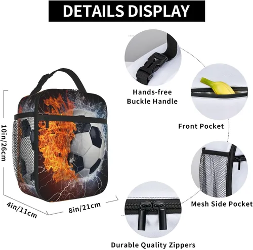 Miniatura 5 de Fiambrera deportiva con pelota de fútbol para niños, adultos, niñas, niños, bolsa de almuerzo refrigerante, reutilizable, aislada, bolsa