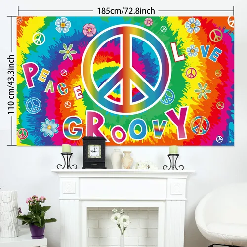Miniatura 2 de Blulu Decoraciones de fiesta de los años 60, pancartas de amor y paz, carteles hippie para porche de los años 60, decoración de pared para fiestas