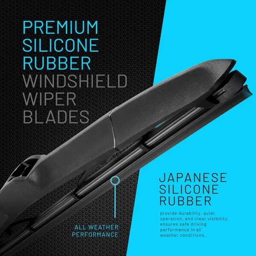 Miniatura 3 de ABT 20 y 19 pulgadas (Paquete de 2) Limpiaparabrisas híbridos aerodinámicos de silicona premium con marco Fukoku japonés de goma, rendimiento