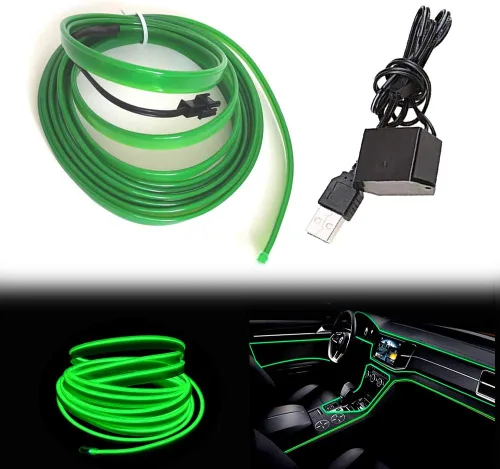 Miniatura 15 de Tira de luces LED de cable electroluminiscente azul para interior de automóvil, 6.5 pies de cable de neón con controlador USB de 5 voltios