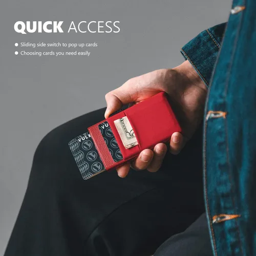 Miniatura 21 de VULKIT Billetera minimalista con ventana de identificación y bolsillo EDC con bolsillo desplegable para tarjetas de crédito y bloqueo RFID, diseño