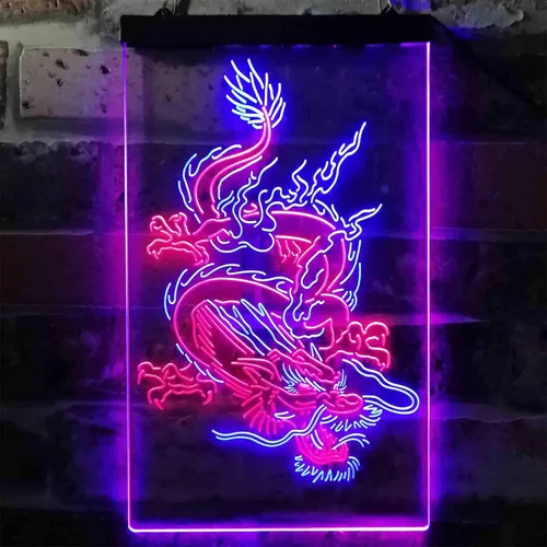Miniatura 2 de ADVPRO Hombre Dragón Chino Cueva Garaje Tatuaje Dual Color LED Neon Sign Azul y Rojo 8 x 12 pulgadas st6s23-i3780-br