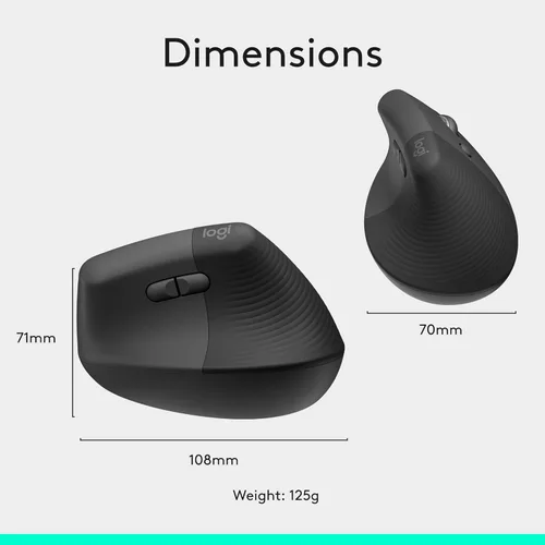 Miniatura 10 de Logitech Lift - Mouse ergonómico vertical, inalámbrico, Bluetooth o receptor USB, clics silenciosos, 4 botones, mouse inalámbrico para mano derecha