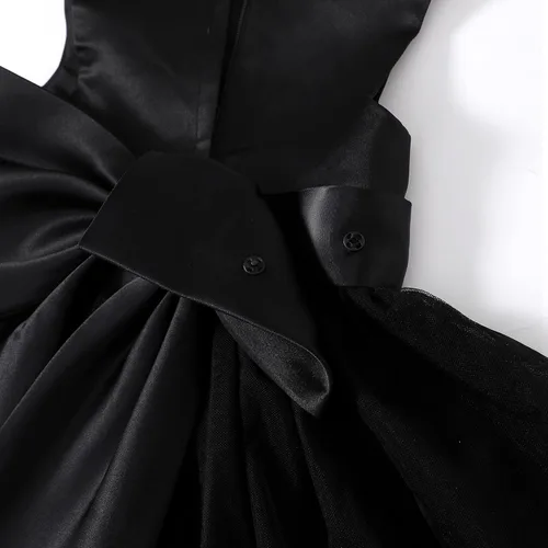 Miniatura 5 de OPAWO Vestidos negros para niña de flores para boda, vestido de Halloween, vestido de tul de encaje 3D satén princesa vestido de fiesta de bebé
