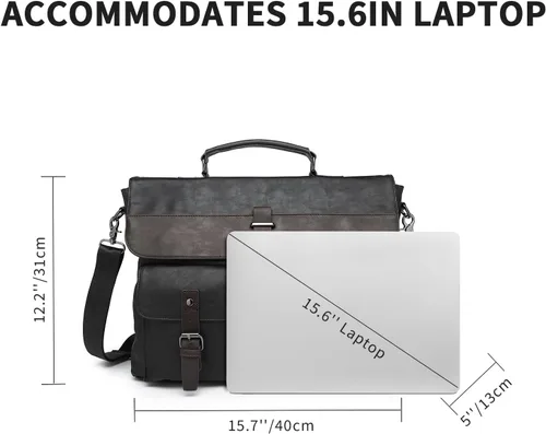 Miniatura 6 de Bolsa de mensajero de cuero para hombre, bolso vintage para computadora portátil, resistente al agua, maletín de viaje de negocios, bolsa de trabajo