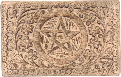 Miniatura 5 de DharmaObjects - Caja de almacenamiento de madera con diseño de estrella de pentagrama tallada, Madera, L