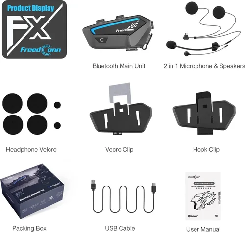 Miniatura 9 de FreedConn FX 10 Riders - Auriculares Bluetooth para motocicleta con intercambio de música, intercomunicador Bluetooth con cancelación de ruido/radio