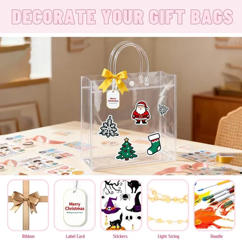 Miniatura 5 de BadenBach 24 bolsas de regalo transparentes con asas, 10.6 x 7.5 x 3.5 pulgadas, bolsa de plástico transparente para fiesta, bolsa de regalo