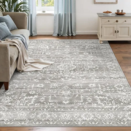 Miniatura 14 de Soalmost Alfombras de área de 5 x 7 pies para sala de estar, alfombras lavables florales beige para comedor, dormitorio, oficina en casa, alfombra