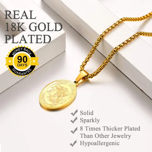 Miniatura 5 de U7 St. Michael Necklaces, Men Women Stainless Steel 18K Gold Plated Biblical Archangel Jewelry Patron Saint Michael Necklaces RoundOvalShield Medal