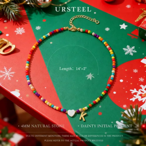 Miniatura 6 de Ursteel - Lindos collares coloridos con iniciales, gargantilla de cuentas de moda, regalo personalizado con iniciales para mujeres, adolescentes