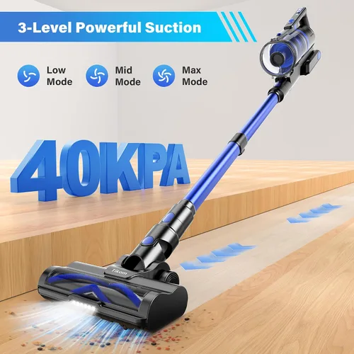 Miniatura 3 de Tikom Aspiradora inalámbrica para el hogar, aspiradora de palo de 450 W/40000 pa, antienredos, aspiradora de mano ligera para suelos duros, pelo