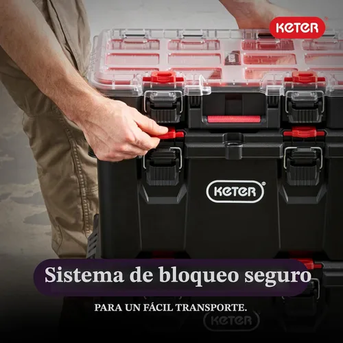 Miniatura 4 de Keter Stack-n-Roll Organizador Modular de Herramientas para Almacenamiento en Garaje y Bricolaje, Sistema de Caja de Herramientas Rodante de Resina