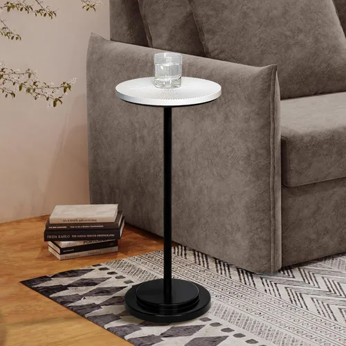 Miniatura 15 de COVLON Mesa de bebidas, mesa de Martini tallada, mesa auxiliar pequeña, mesa de pedestal con base pesada para sala de estar, dormitorio, espacio
