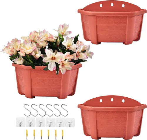 Miniatura 10 de ORIMERC Macetas de madera imitada de 9.8 pulgadas para plantas de interior, macetas colgantes de pared para interiores y exteriores, maceta vertical