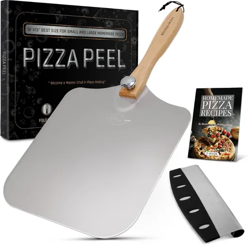 Miniatura 2 de Pala Grande para Pizza de 16 Pulgadas - Pala Extra Grande de Metal para Pizza con Cortador Basculante de Pizza de Acero Inoxidable de 14 Pulgadas