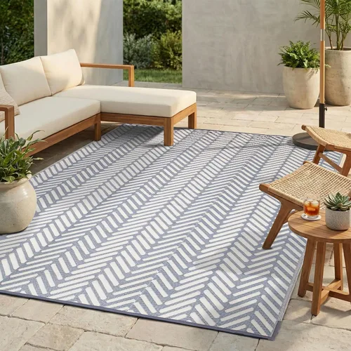 Miniatura 13 de FH Home - Alfombra para exteriores de camping, impermeable, resistente a la decoloración, reversible, plástico reciclado de alta calidad, a rayas