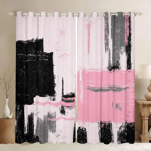Miniatura 17 de Feelyou Cortinas opacas abstractas modernas de arte abstracto para dormitorio, sala de estar, niños, patrón rojo, gris, negro, patrón de Multi 05