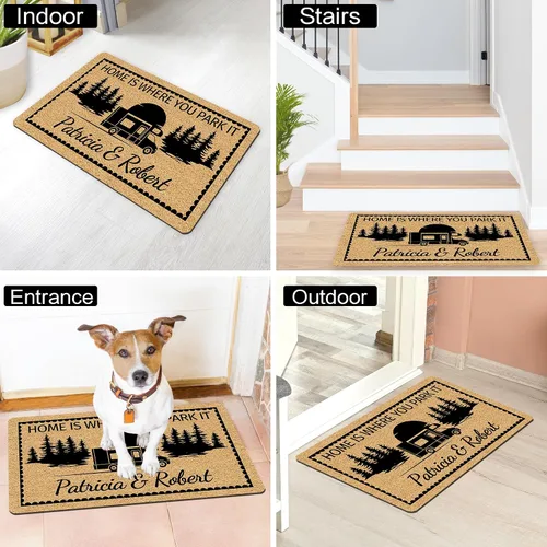 Miniatura 5 de Tapete de bienvenida personalizado para cámper, tapete de campamento personalizado con nombre de la familia, accesorios para cámper
