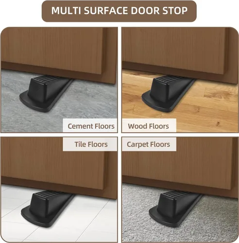 Miniatura 5 de JZWBLILY Topes de puerta para la parte inferior de la puerta en el piso, cuña de tope de puerta de goma premium, topes de puerta apilables Negro