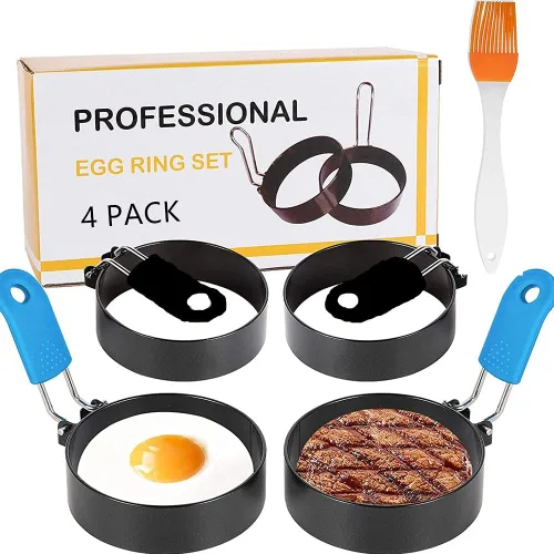 Juego de anillos de huevo profesionales para freír o dar forma a huevos, paquete de 4 anillos redondos para huevos para cocinar, moldes