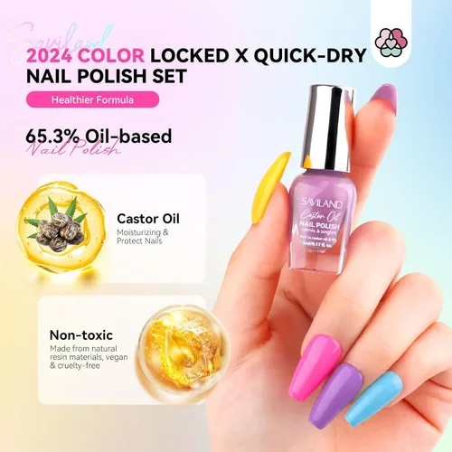 Miniatura 6 de SAVILAND Juego de esmaltes de uñas: esmalte de uñas de secado rápido, 20+3 piezas de esmalte de uñas regulares con purpurina verde neón brillante