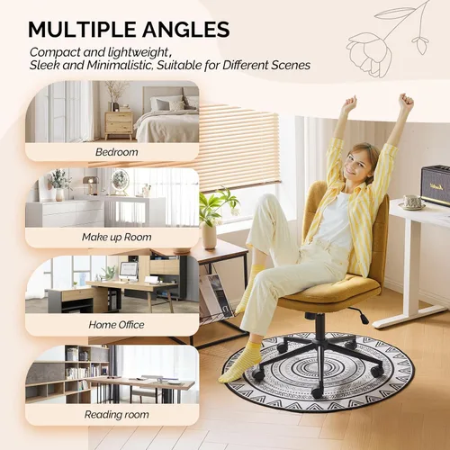 Miniatura 8 de VINGLI Silla de escritorio de oficina sin brazos con ruedas y sin ruedas, silla giratoria de 360° con cojín grueso, altura ajustable para sala