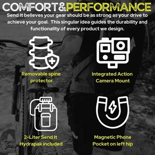 Miniatura 7 de Send It Defender - Bolsa de 15 L, MTB, mochila de moto con protector de columna vertebral para hombres y mujeres. Mochila de hidratación