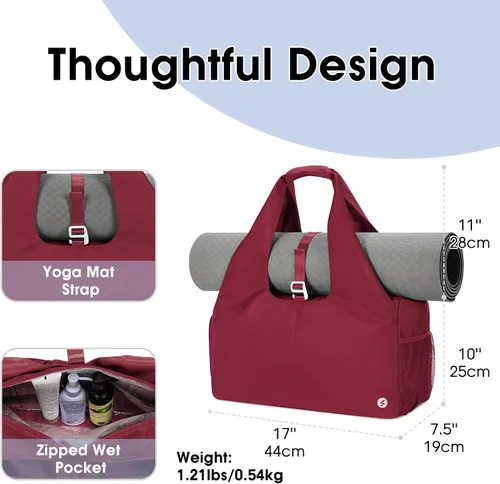 Miniatura 2 de Bolsa de gimnasio para mujer con compartimento para zapatos y bolsillo húmedo con soporte ajustable para esterilla de yoga