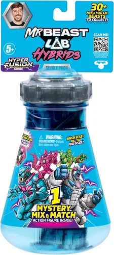 Miniatura 14 de MrBeast Lab Paquete Múltiple de Híbridos, Revela Diferentes Partes Híbridas para Crear 2 Figuras de Acción de Mezclar y Combinar, Más Partes