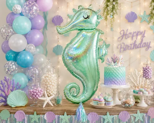 Miniatura 5 de Anagram - Globo holográfico brillante con forma de caballito de mar de 38 pulgadas