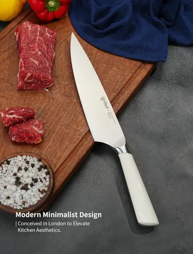 Miniatura 6 de Cuchillo de chef de 8 pulgadas, cuchillo de cocina alemán de acero inoxidable de alto carbono con mango blanco ergonómico, cuchillo de cocina