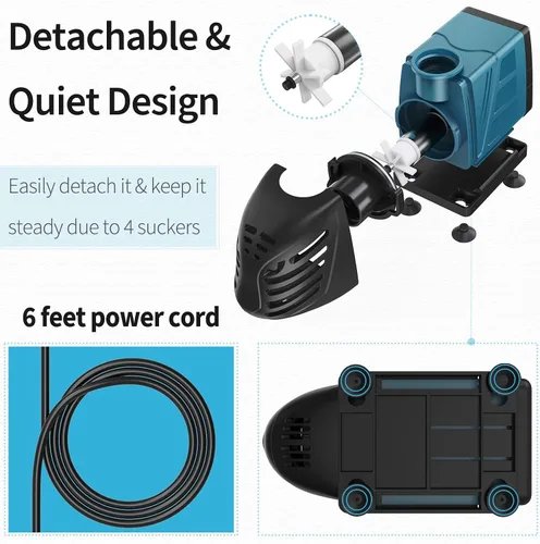 Miniatura 4 de Uniclife Bomba de agua sumergible y en línea de 800 GPH para acuario, 55 W, 8 pies, bomba de retorno silenciosa CA de 120 V con cable