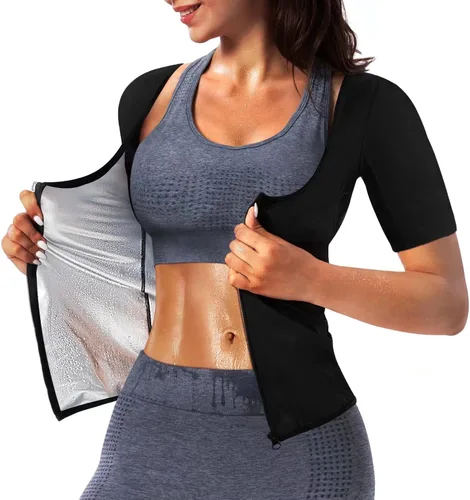 Chaleco de sauna para mujer, camiseta sin mangas, con cremallera, de compresión, para entrenamiento de cintura Forro plateado