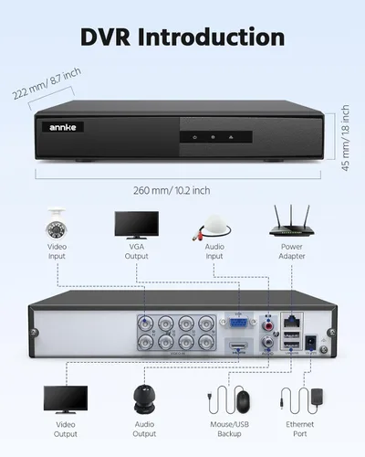 Miniatura 8 de ANNKE DVR de 8 canales para cámara de seguridad, 3K Lite híbrido 5 en 1 CCTV grabadora de video digital, compatible con cámaras analógicas