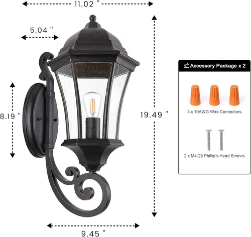 Miniatura 6 de LM3601-UP-M - Lámpara de pared de bronce antiguo de 19 1/2 pulgadas de alto, lámpara de pared exterior impermeable con vidrio transparente