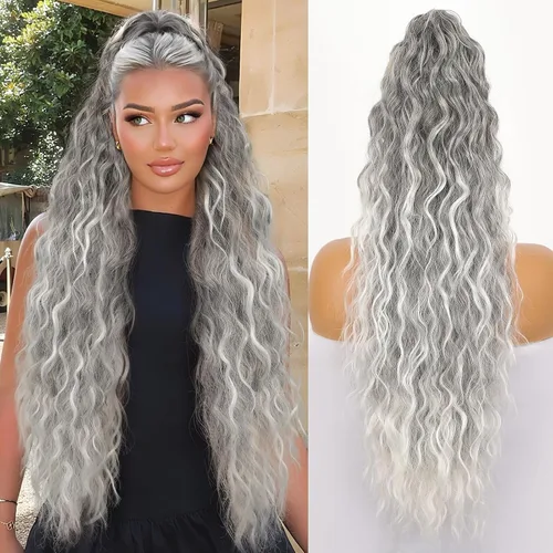Miniatura 48 de ORSUNCER Extensión de cola de caballo de 18" con pinza rizada, cola de caballo esponjosa, extensiones de pelo sintético de aspecto natural para mujer